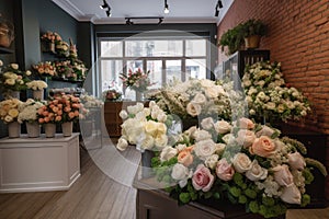 flower shop with wedding flowers on display, ready to make any bride's day special