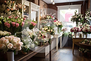 flower shop with wedding flowers on display, ready to make any bride's day special