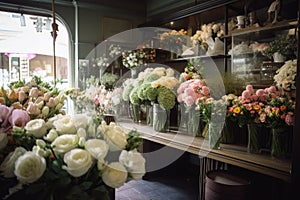 flower shop with wedding flowers on display, ready to make any bride's day special