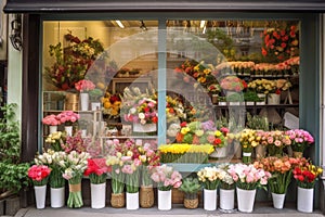 flower shop with window display of fresh and colorful flowers