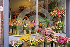 flower shop with window display of fresh and colorful flowers
