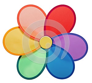 Flower with six multi-colored fabric petals