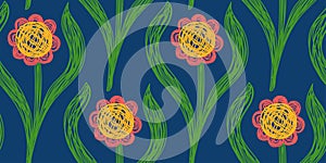 Flower sketch pattern. Pen or marker hand drawn vector illustration