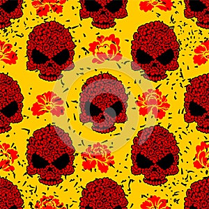 Flower skull seamless pattern in grunge style.