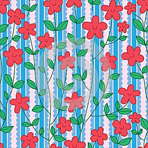 Flower smile ribbon vertical seamless pattern