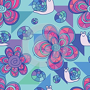 Flower snail triangle seamless pattern