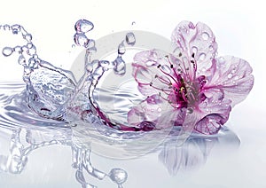 A flower is splashed into water with bubbles