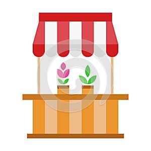 Flower stall flat clipart vector illustration