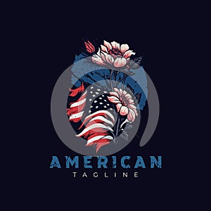 Flower style of American Logo Design Vector Illustration Template Idea