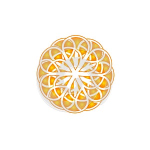 Flower, sun logo. Ornamental, decorative intertwined lines petals icon.