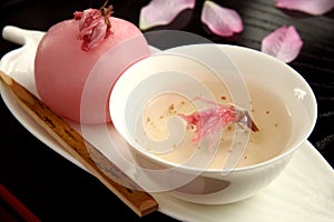 Flower tea and a Japanese confectionery