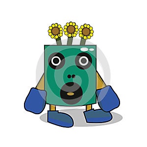 Flower vase mascot sticker is scared and dazed