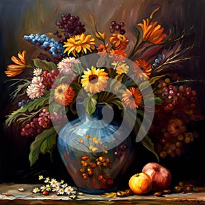 Flower vase still life oil painting