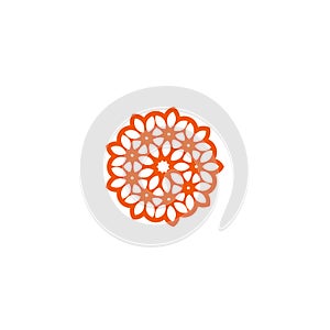 Flower vector linear logo. Orange line art sun icon. Outline garden abstract symbol.