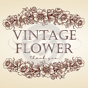 flower vintage Frame Drawing logo vector illustration