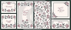 Flower vintage set templates monochrome