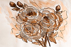 Flower watercolor painting beautiful roses. Watercolor flower painting. Hand drawn illustration of floral background for design or
