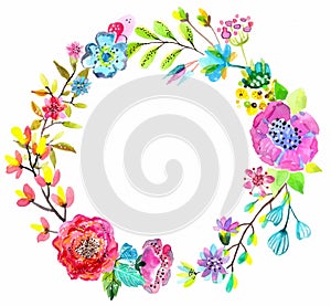 Flower watercolor wreath for beautiful design