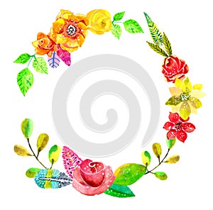 Flower watercolor wreath for beautiful design