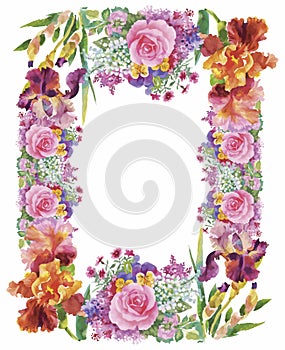 Flower watercolor wreath for beautiful design