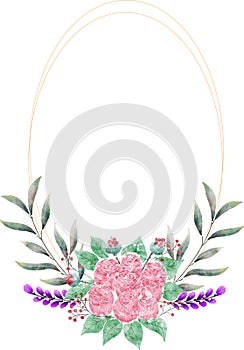 Flower watercolor wreath with garden frame