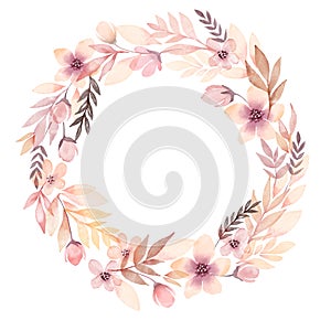 Flower watercolor wreath. Pastel colors