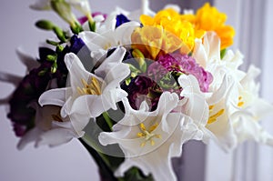 Flower wedding arrangement with ranunculus, pion photo