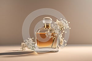 liquid woman flower fragrance bottle scent aroma glass perfume cosmetic smell. Generative AI.