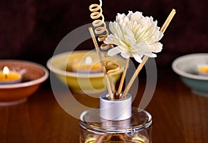 Flower and wooden scented stick stock images