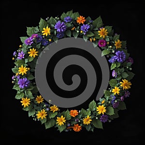 Flower wreath on black background