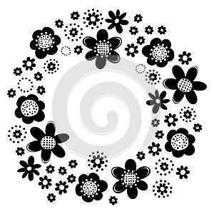 Flower wreath botanical monochrome illustration