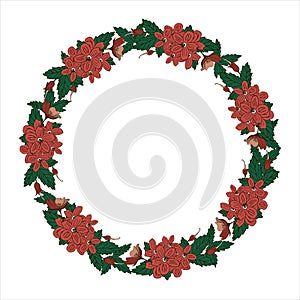 Flower wreath isolated on white background. Round frame for your design, greeting cards, wedding announcements, posters
