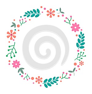 Flower wreath of pink, orange,green leaf elements decoration for wedding card,vector illustration design.