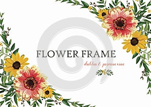 Flower Wreath yellow orange Dahlia Sunflower, Eucalyptus Leaves