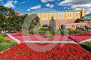 Flowerbed in Alexander garden near Moscow Kremlin, Russia