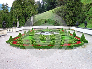 Flowerbed of boxwood and flowers