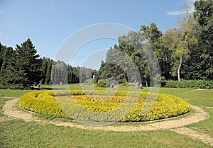 Flowerbed in `Valley of Roses`, `Kislovodsk National Park`, Russia, Stavropol Territory.