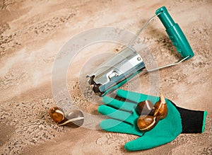 Flowerbulbs and gardening tools