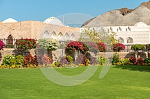 Flowered garden of the Al Alam Palace in Old Muscat in Sultanate of Oman