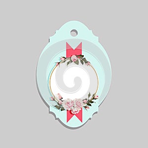 Flowered Gift Tag Shapes vector clip art isolated luggage tag with roses decorative label