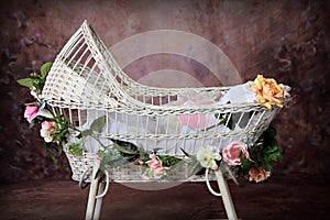 Flowered Wicker Baby Bassinet