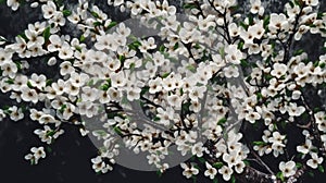 Flowering branch of apricot tree in spring on a dark background