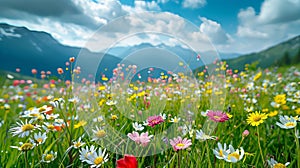 Flowering on a meadow in alpine landscape in Summer