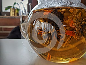 Flowering tea in a tea pot