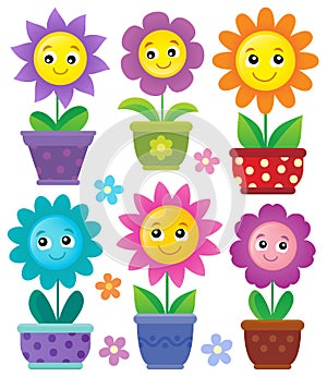 Flowerpots with smiling flowers set 1 photo