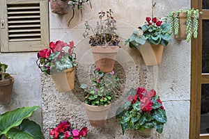 flowerpots street in the tourist island of Mallorca, Valdemosa c photo