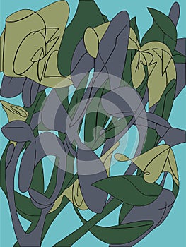 Flowers, abstract drawing pattern, background collor illustration