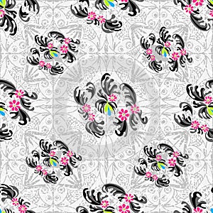 Flowers abstract seamless vector pattern grunge effect background