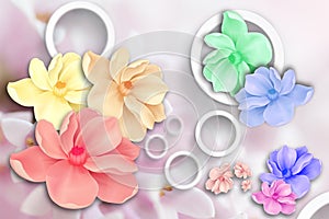 Flowers abstraction. Stereoscopic photo wallpaper for interior. 3D rendering. photo