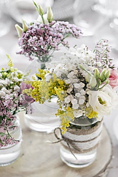 Flowers arrangement and decoration rustic interior design in wed